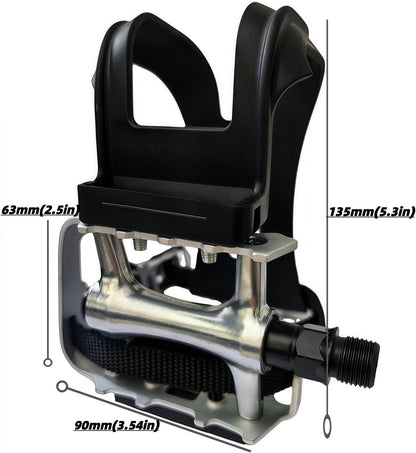 All-Terrain Bike Pedals with Toe Clips & Adjustable Straps Dual-Purpose Resin/Alloy Bicycle Pedals 9/16" Spindle - Indoor/Outdoor Use for Exercise/Spin/Road Bikes MTB