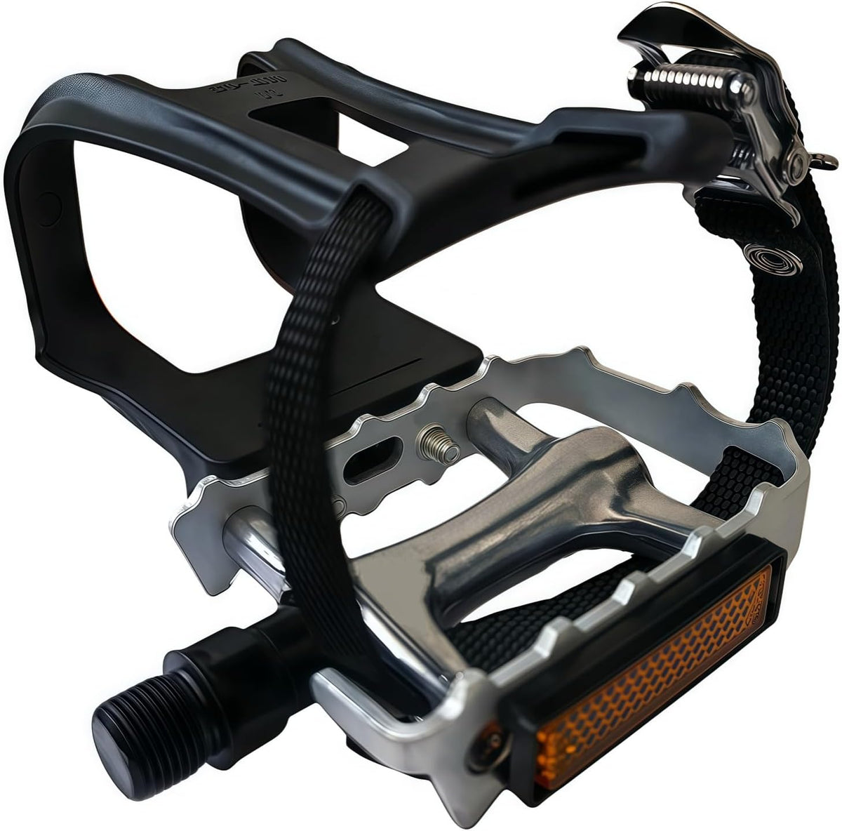 All-Terrain Bike Pedals with Toe Clips & Adjustable Straps Dual-Purpose Resin/Alloy Bicycle Pedals 9/16" Spindle - Indoor/Outdoor Use for Exercise/Spin/Road Bikes MTB