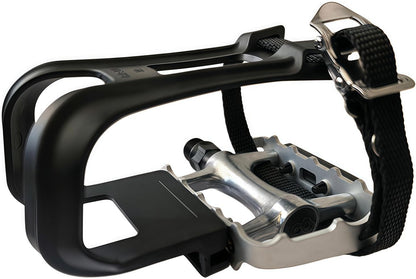 All-Terrain Bike Pedals with Toe Clips & Adjustable Straps Dual-Purpose Resin/Alloy Bicycle Pedals 9/16" Spindle - Indoor/Outdoor Use for Exercise/Spin/Road Bikes MTB