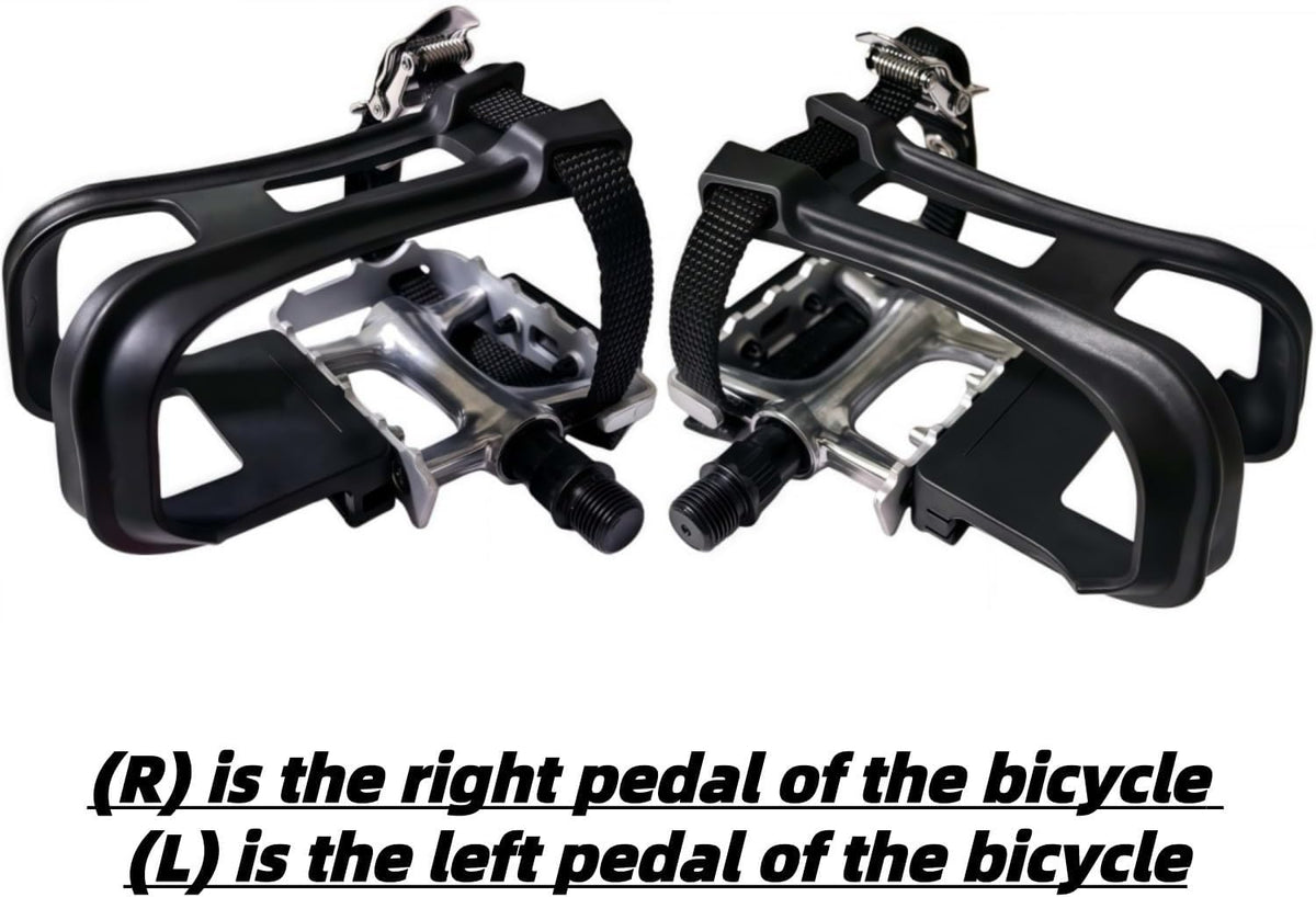 All-Terrain Bike Pedals with Toe Clips & Adjustable Straps Dual-Purpose Resin/Alloy Bicycle Pedals 9/16" Spindle - Indoor/Outdoor Use for Exercise/Spin/Road Bikes MTB