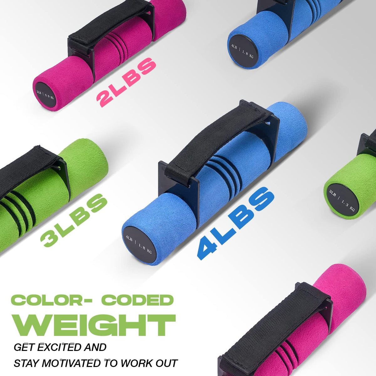 Adjustable Dumbbell Hand Weights Set Of 2 Perfect for Women's Walking or Travel Exercise with Adjustable Straps, Foam Cover, and Color Coded Weight (2lbs, 3lbs or 4lbs), Anti Slip