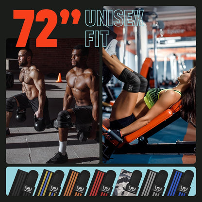 Sports Knee Wraps (Pair) for Men & Women | Ideal for Cross Training, WODs, Gym Workouts, Weightlifting, Fitness & Powerlifting | Knee Straps for Squats | 72" Compression & Elastic Support