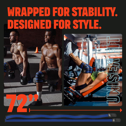 Sports Knee Wraps (Pair) for Men & Women | Ideal for Cross Training, WODs, Gym Workouts, Weightlifting, Fitness & Powerlifting | Knee Straps for Squats | 72" Compression & Elastic Support