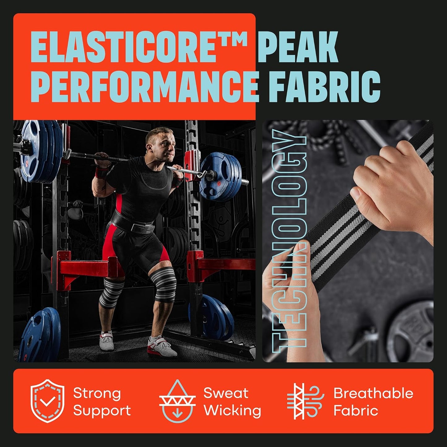 Sports Knee Wraps (Pair) for Men & Women | Ideal for Cross Training, WODs, Gym Workouts, Weightlifting, Fitness & Powerlifting | Knee Straps for Squats | 72" Compression & Elastic Support