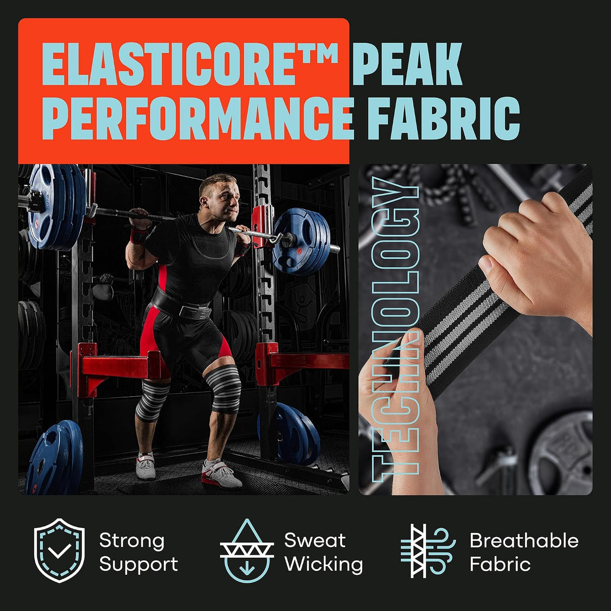Sports Knee Wraps (Pair) for Men & Women | Ideal for Cross Training, WODs, Gym Workouts, Weightlifting, Fitness & Powerlifting | Knee Straps for Squats | 72" Compression & Elastic Support