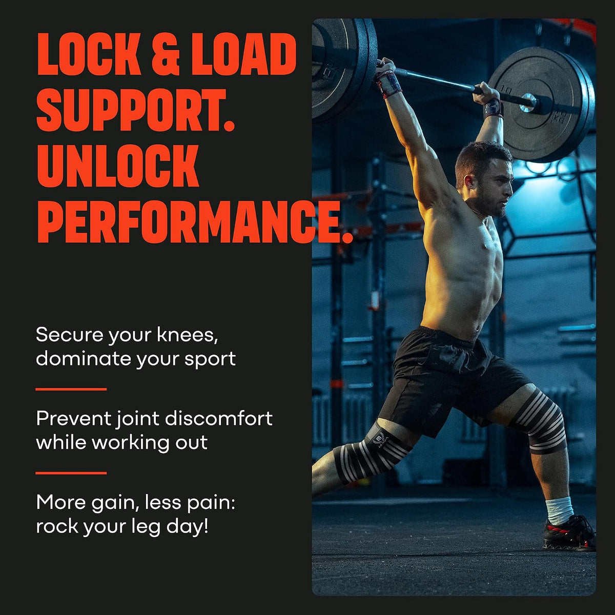 Sports Knee Wraps (Pair) for Men & Women | Ideal for Cross Training, WODs, Gym Workouts, Weightlifting, Fitness & Powerlifting | Knee Straps for Squats | 72" Compression & Elastic Support