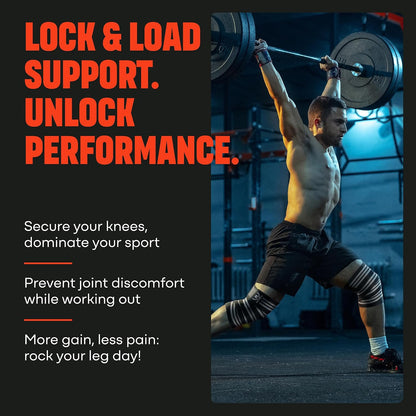 Sports Knee Wraps (Pair) for Men & Women | Ideal for Cross Training, WODs, Gym Workouts, Weightlifting, Fitness & Powerlifting | Knee Straps for Squats | 72" Compression & Elastic Support
