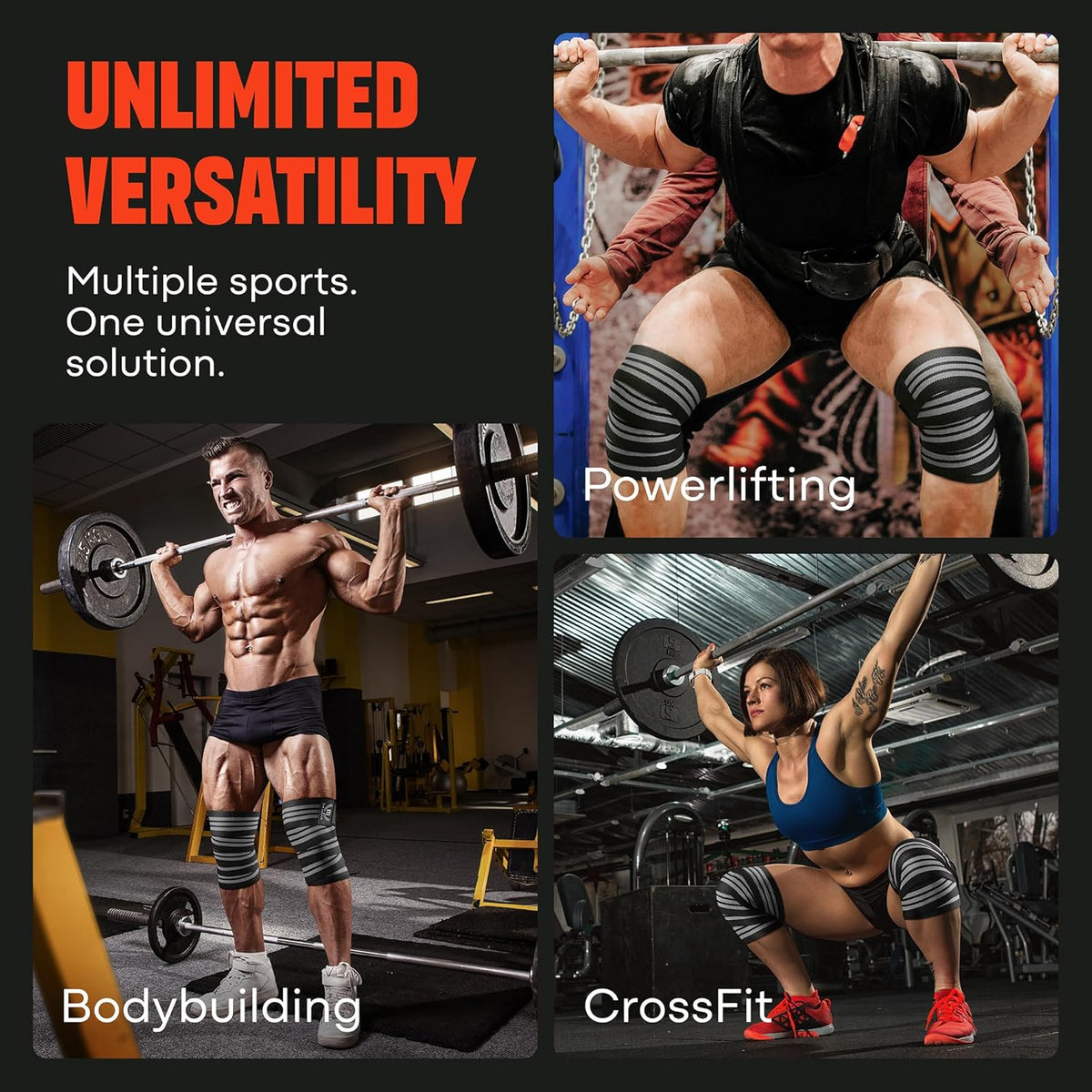 Sports Knee Wraps (Pair) for Men & Women | Ideal for Cross Training, WODs, Gym Workouts, Weightlifting, Fitness & Powerlifting | Knee Straps for Squats | 72" Compression & Elastic Support