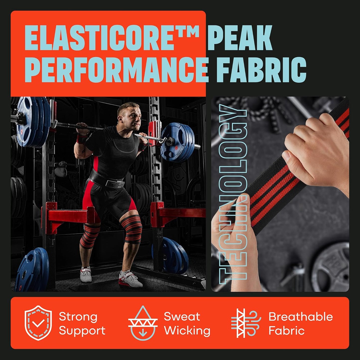 Sports Knee Wraps (Pair) for Men & Women | Ideal for Cross Training, WODs, Gym Workouts, Weightlifting, Fitness & Powerlifting | Knee Straps for Squats | 72" Compression & Elastic Support
