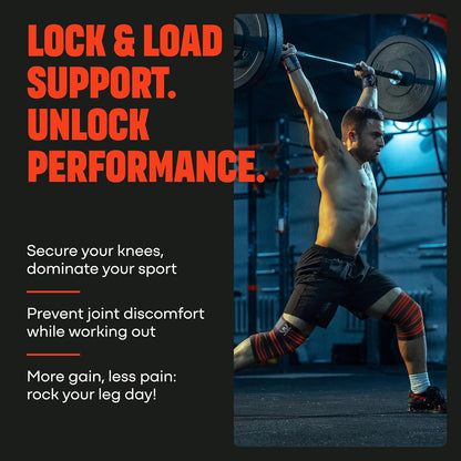 Sports Knee Wraps (Pair) for Men & Women | Ideal for Cross Training, WODs, Gym Workouts, Weightlifting, Fitness & Powerlifting | Knee Straps for Squats | 72" Compression & Elastic Support