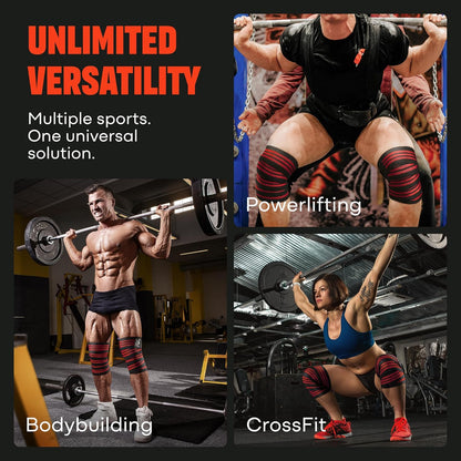 Sports Knee Wraps (Pair) for Men & Women | Ideal for Cross Training, WODs, Gym Workouts, Weightlifting, Fitness & Powerlifting | Knee Straps for Squats | 72" Compression & Elastic Support
