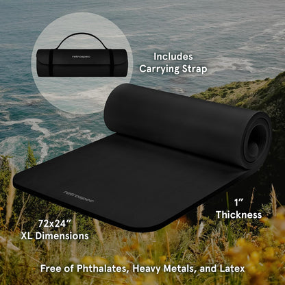 Solana Yoga Mat 1" Thick w/Nylon Strap for Men & Women - Non Slip Exercise Mat for Home Yoga, Pilates, Stretching, Floor & Fitness Workouts