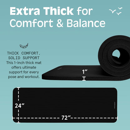 Solana Yoga Mat 1" Thick w/Nylon Strap for Men & Women - Non Slip Exercise Mat for Home Yoga, Pilates, Stretching, Floor & Fitness Workouts
