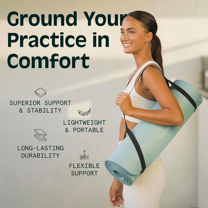 Solana Yoga Mat 1" Thick w/Nylon Strap for Men & Women - Non Slip Exercise Mat for Home Yoga, Pilates, Stretching, Floor & Fitness Workouts