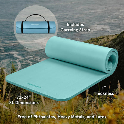 Solana Yoga Mat 1" Thick w/Nylon Strap for Men & Women - Non Slip Exercise Mat for Home Yoga, Pilates, Stretching, Floor & Fitness Workouts