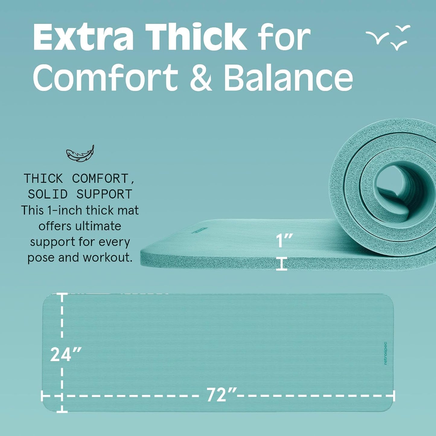 Solana Yoga Mat 1" Thick w/Nylon Strap for Men & Women - Non Slip Exercise Mat for Home Yoga, Pilates, Stretching, Floor & Fitness Workouts