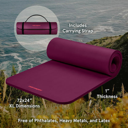 Solana Yoga Mat 1" Thick w/Nylon Strap for Men & Women - Non Slip Exercise Mat for Home Yoga, Pilates, Stretching, Floor & Fitness Workouts