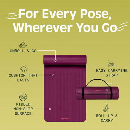 Solana Yoga Mat 1" Thick w/Nylon Strap for Men & Women - Non Slip Exercise Mat for Home Yoga, Pilates, Stretching, Floor & Fitness Workouts