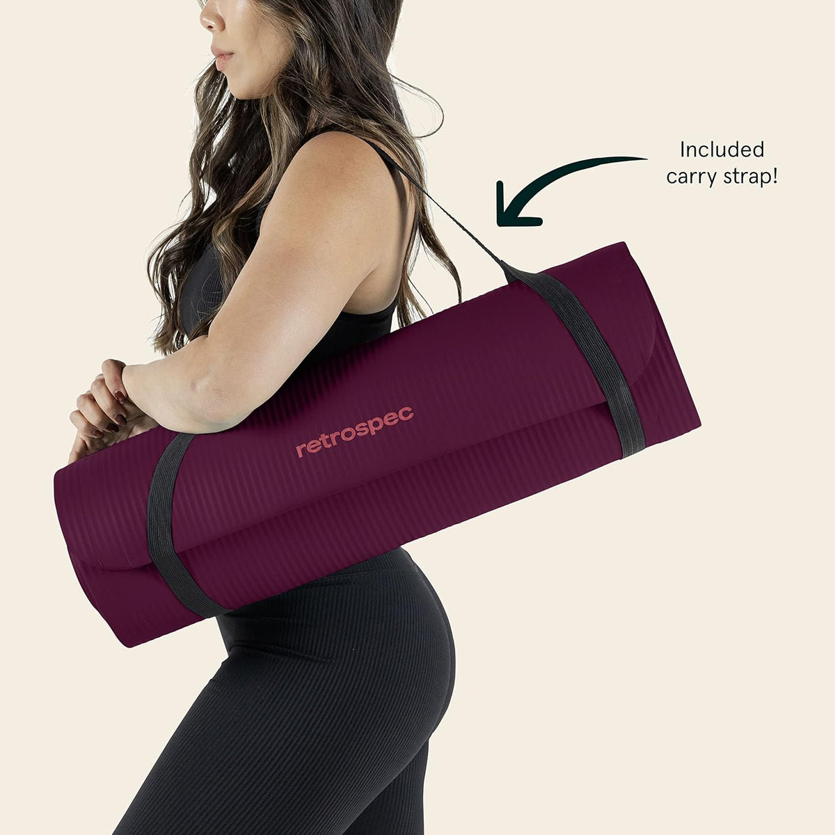 Solana Yoga Mat 1" Thick w/Nylon Strap for Men & Women - Non Slip Exercise Mat for Home Yoga, Pilates, Stretching, Floor & Fitness Workouts