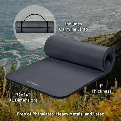 Solana Yoga Mat 1" Thick w/Nylon Strap for Men & Women - Non Slip Exercise Mat for Home Yoga, Pilates, Stretching, Floor & Fitness Workouts