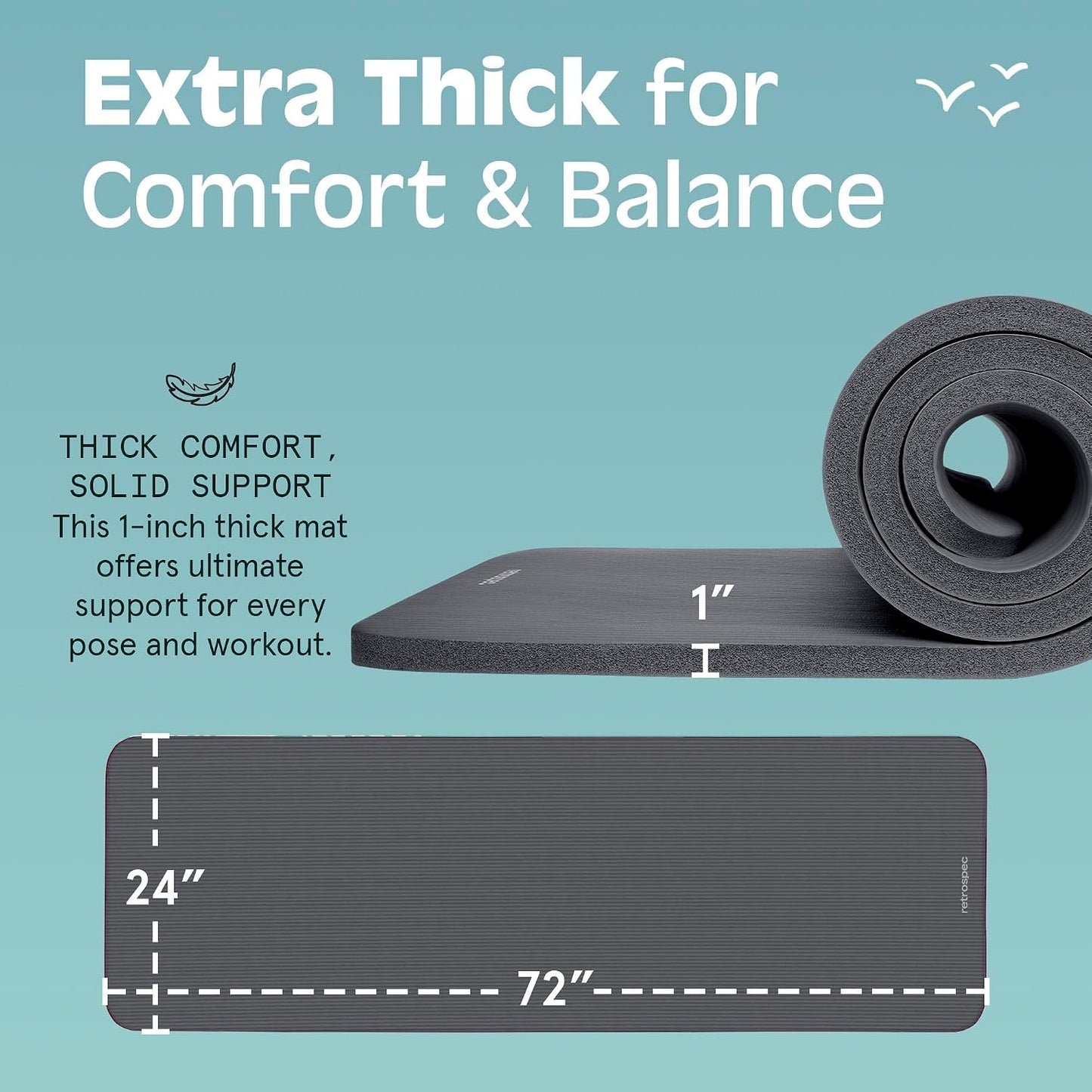 Solana Yoga Mat 1" Thick w/Nylon Strap for Men & Women - Non Slip Exercise Mat for Home Yoga, Pilates, Stretching, Floor & Fitness Workouts
