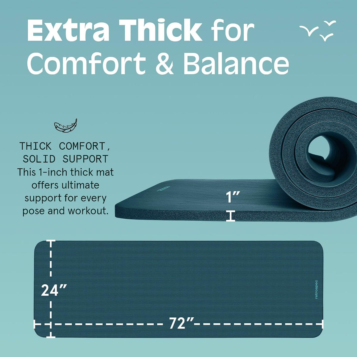 Solana Yoga Mat 1" Thick w/Nylon Strap for Men & Women - Non Slip Exercise Mat for Home Yoga, Pilates, Stretching, Floor & Fitness Workouts