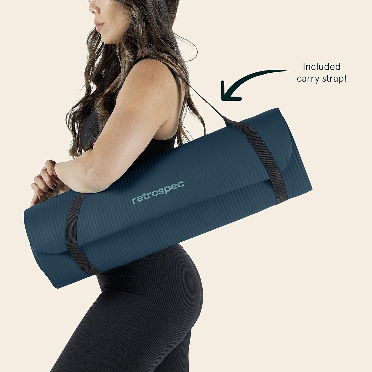 Solana Yoga Mat 1" Thick w/Nylon Strap for Men & Women - Non Slip Exercise Mat for Home Yoga, Pilates, Stretching, Floor & Fitness Workouts