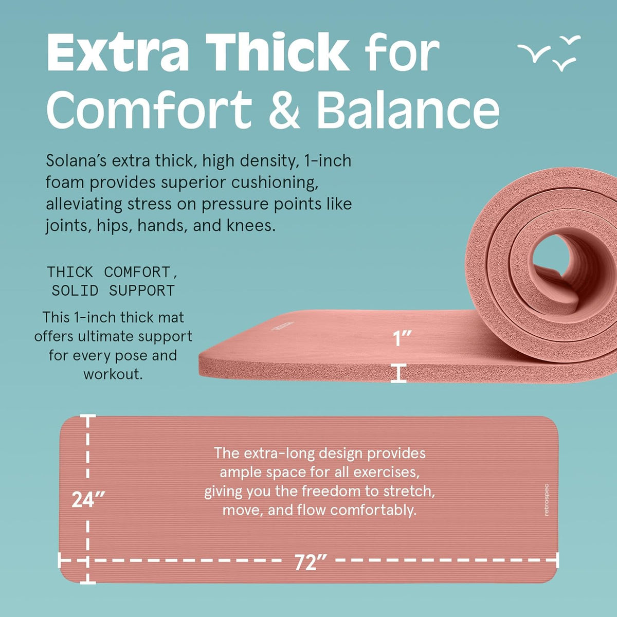 Solana Yoga Mat 1" Thick w/Nylon Strap for Men & Women - Non Slip Exercise Mat for Home Yoga, Pilates, Stretching, Floor & Fitness Workouts