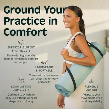 Solana Yoga Mat 1" Thick w/Nylon Strap for Men & Women - Non Slip Exercise Mat for Home Yoga, Pilates, Stretching, Floor & Fitness Workouts