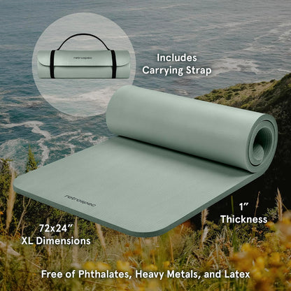 Solana Yoga Mat 1" Thick w/Nylon Strap for Men & Women - Non Slip Exercise Mat for Home Yoga, Pilates, Stretching, Floor & Fitness Workouts