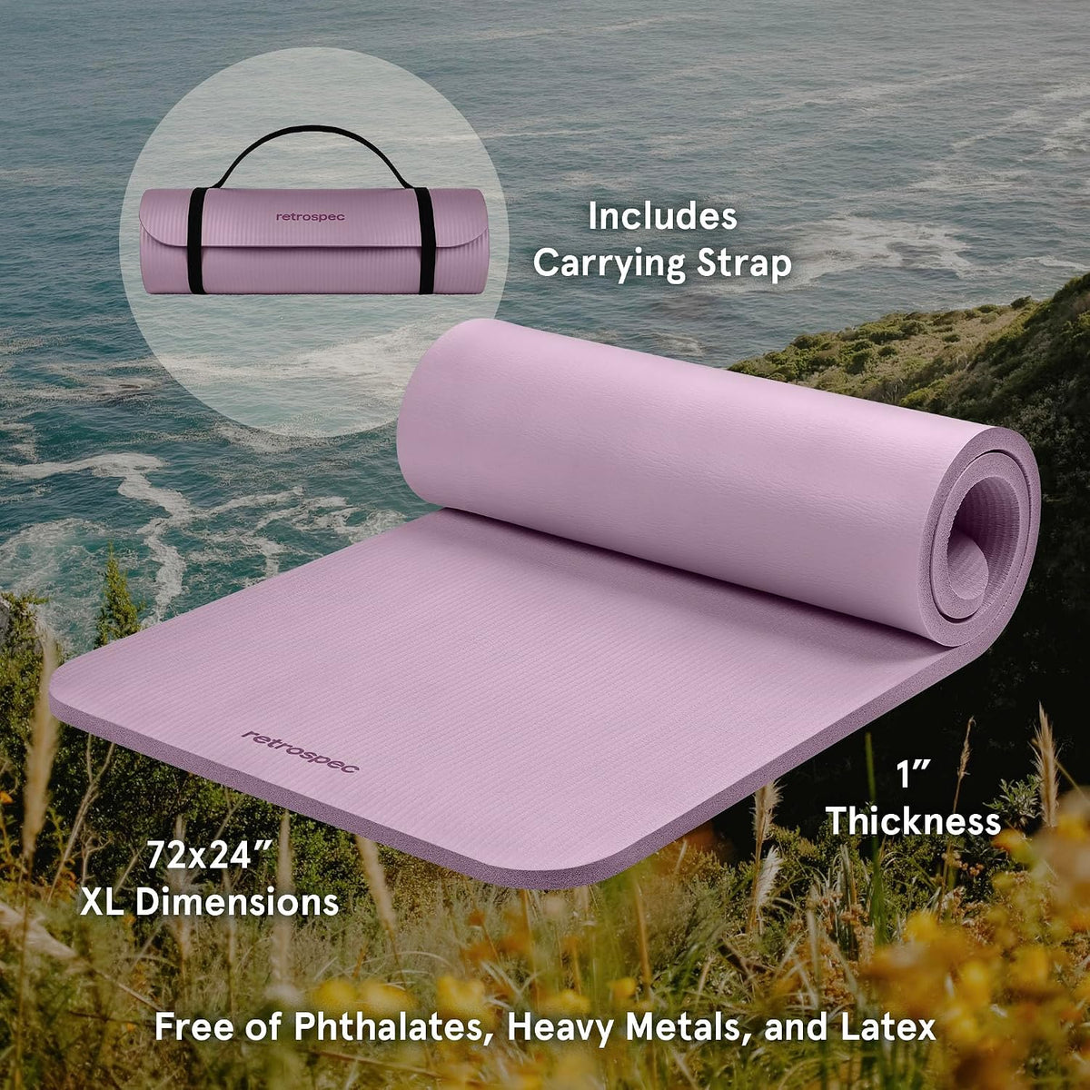 Solana Yoga Mat 1" Thick w/Nylon Strap for Men & Women - Non Slip Exercise Mat for Home Yoga, Pilates, Stretching, Floor & Fitness Workouts