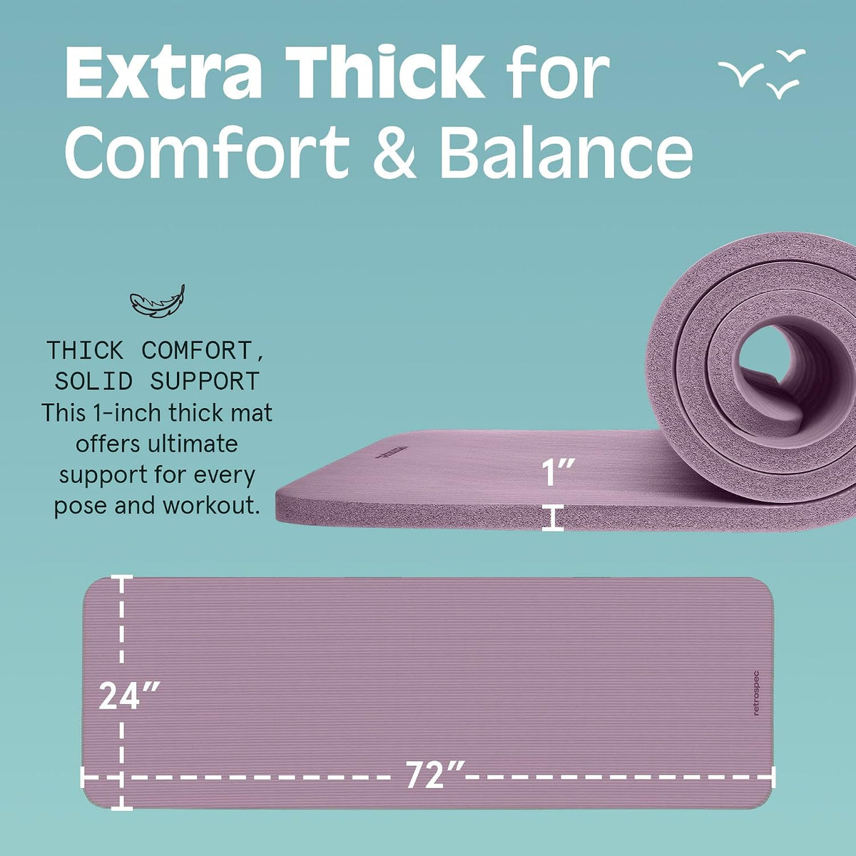 Solana Yoga Mat 1" Thick w/Nylon Strap for Men & Women - Non Slip Exercise Mat for Home Yoga, Pilates, Stretching, Floor & Fitness Workouts