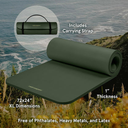 Solana Yoga Mat 1" Thick w/Nylon Strap for Men & Women - Non Slip Exercise Mat for Home Yoga, Pilates, Stretching, Floor & Fitness Workouts