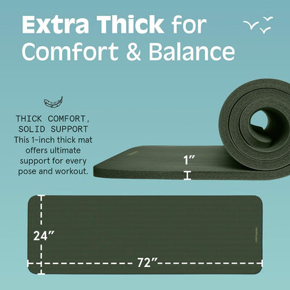 Solana Yoga Mat 1" Thick w/Nylon Strap for Men & Women - Non Slip Exercise Mat for Home Yoga, Pilates, Stretching, Floor & Fitness Workouts
