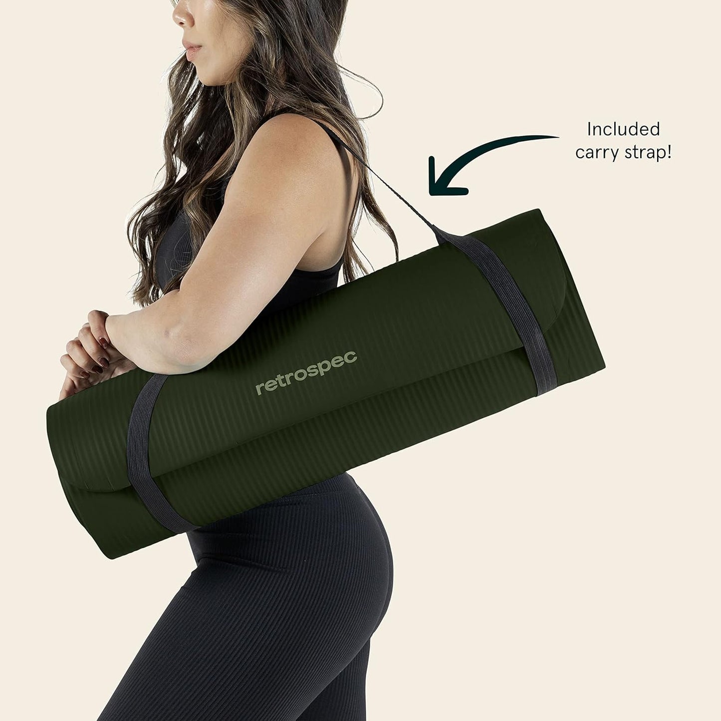 Solana Yoga Mat 1" Thick w/Nylon Strap for Men & Women - Non Slip Exercise Mat for Home Yoga, Pilates, Stretching, Floor & Fitness Workouts