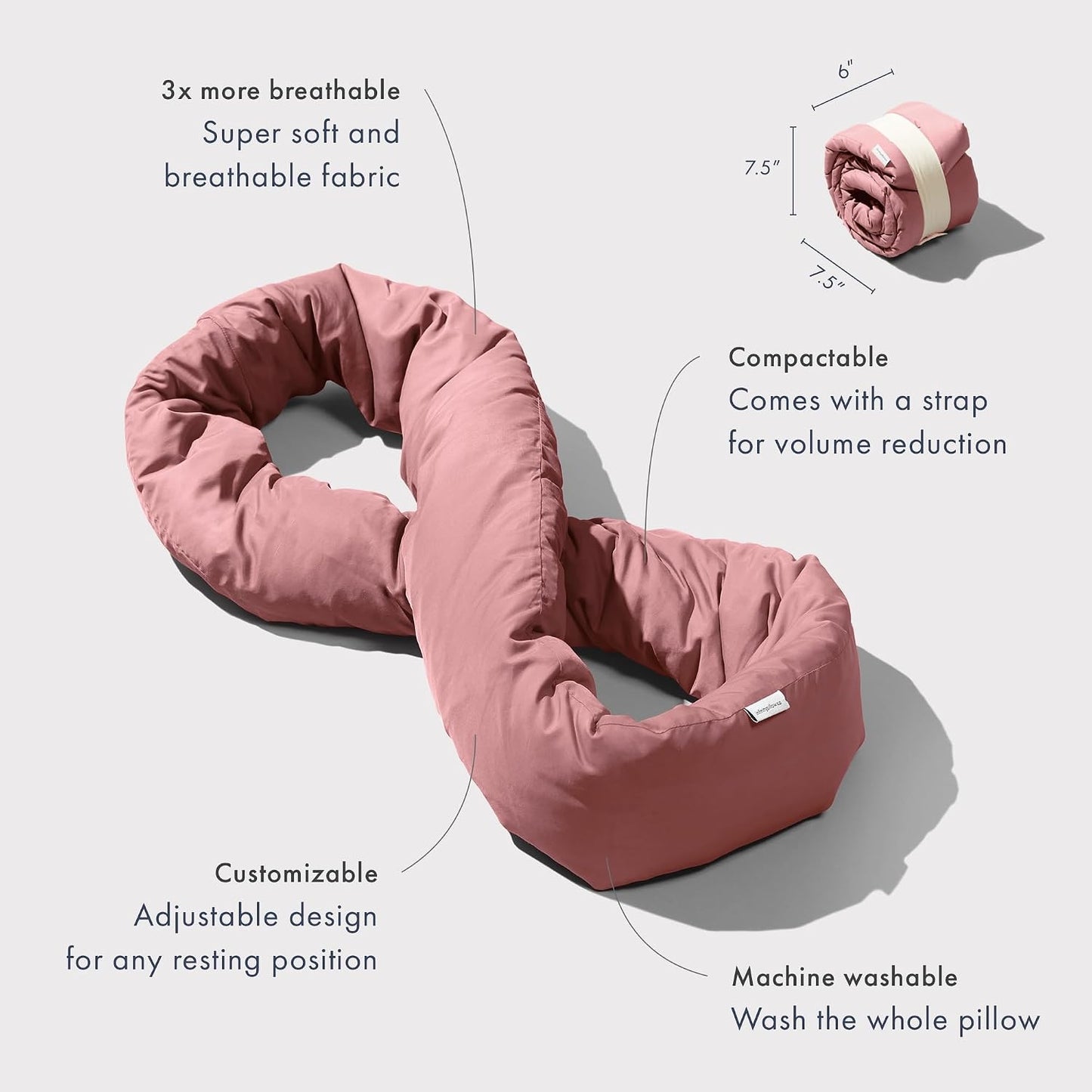 Huzi Infinity Pillow - Home Travel Soft Neck Scarf Support Sleep (Terracotta)