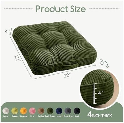 Floor Pillow Cushion for Adults, Meditation Cushion Pillow, Large Square Floor Sitting, Tufted Corduroy Cover, for Tatami Living Room or Yoga, 22x22 Inch, Dark Grey