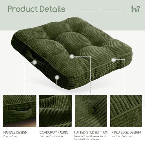 Floor Pillow Cushion for Adults, Meditation Cushion Pillow, Large Square Floor Sitting, Tufted Corduroy Cover, for Tatami Living Room or Yoga, 22x22 Inch, Dark Grey