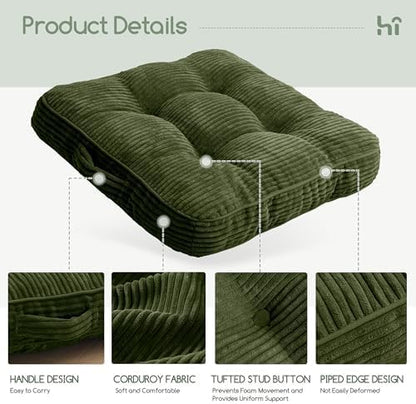 Floor Pillow Cushion for Adults, Meditation Cushion Pillow, Large Square Floor Sitting, Tufted Corduroy Cover, for Tatami Living Room or Yoga, 22x22 Inch, Dark Grey