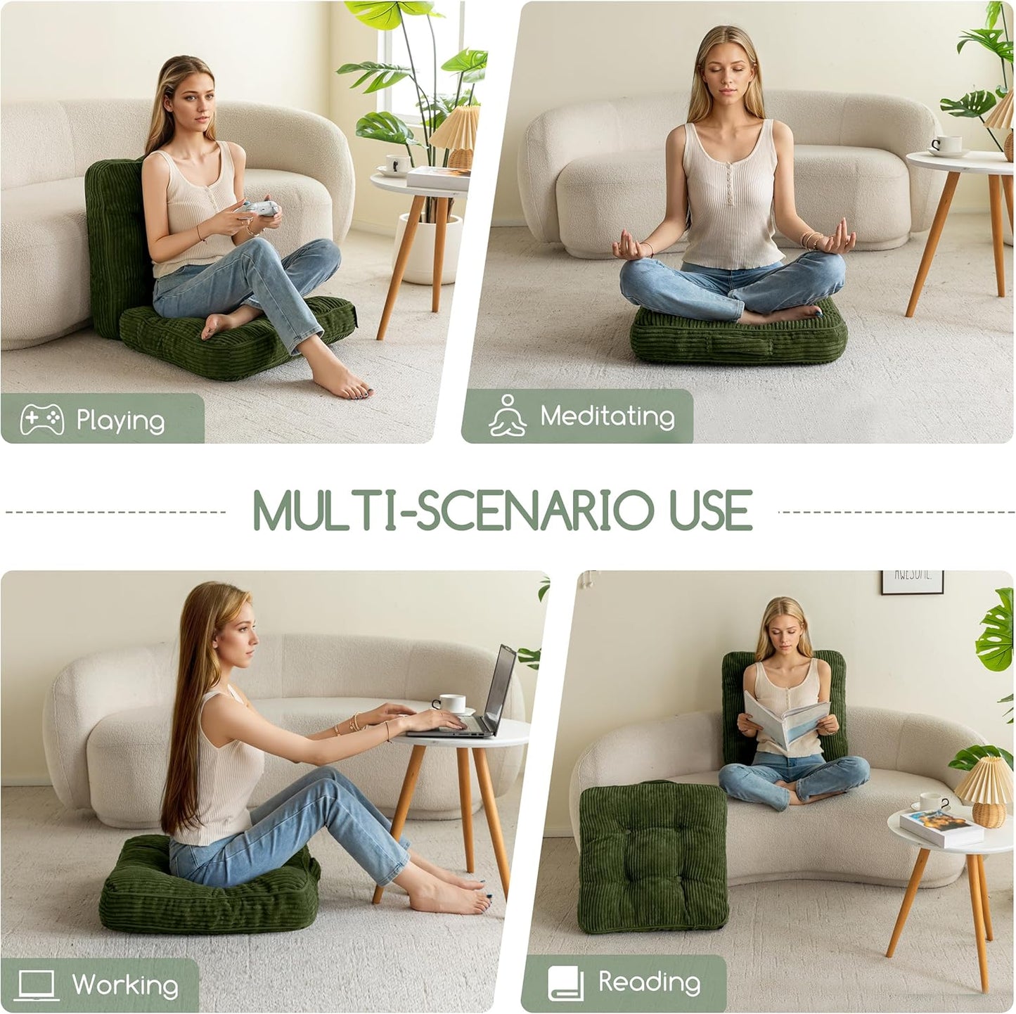 Floor Pillow Cushion for Adults, Meditation Cushion Pillow, Large Square Floor Sitting, Tufted Corduroy Cover, for Tatami Living Room or Yoga, 22x22 Inch, Dark Grey