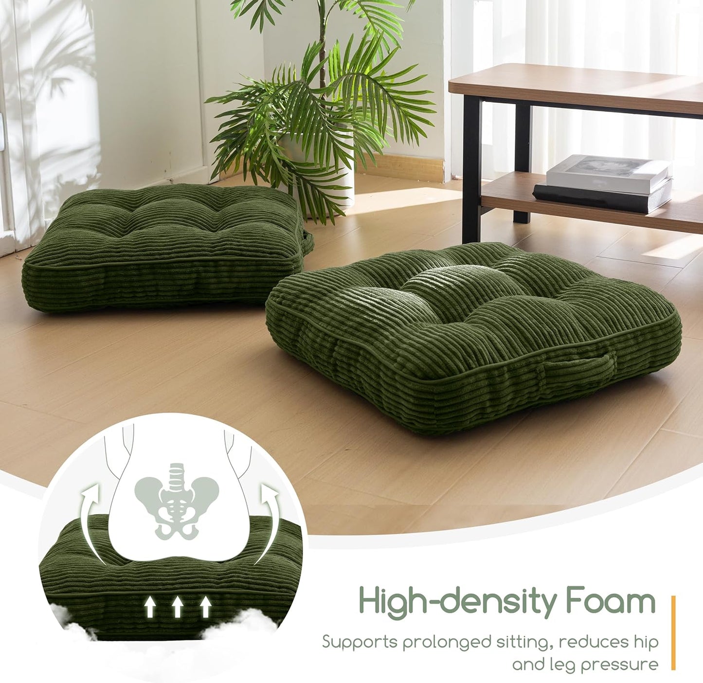 Floor Pillow Cushion for Adults, Meditation Cushion Pillow, Large Square Floor Sitting, Tufted Corduroy Cover, for Tatami Living Room or Yoga, 22x22 Inch, Dark Grey