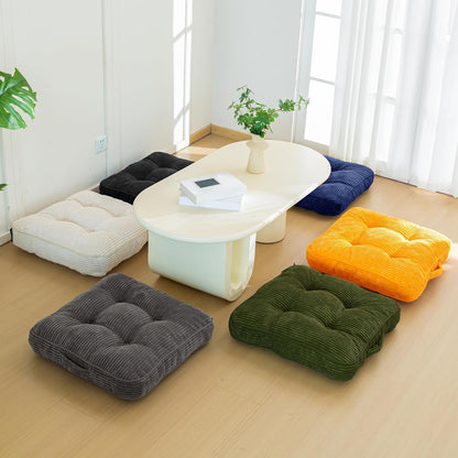 Floor Pillow Cushion for Adults, Meditation Cushion Pillow, Large Square Floor Sitting, Tufted Corduroy Cover, for Tatami Living Room or Yoga, 22x22 Inch, Dark Grey