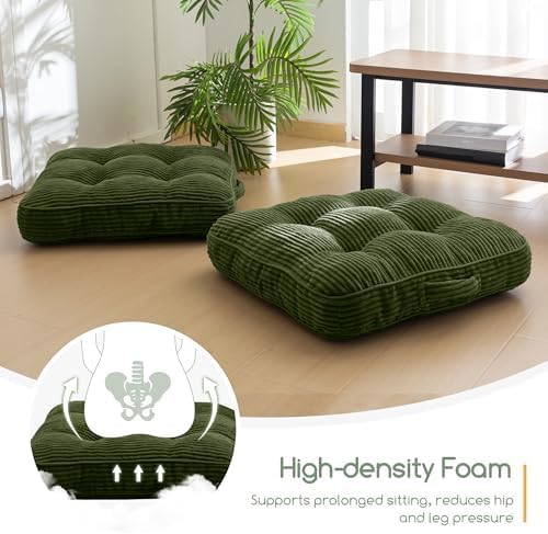 Floor Pillow Cushion for Adults, Meditation Cushion Pillow, Large Square Floor Sitting, Tufted Corduroy Cover, for Tatami Living Room or Yoga, 22x22 Inch, Dark Grey