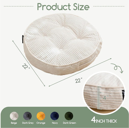 Floor Pillow Cushion for Adults, Meditation Cushion Pillow, Large Square Floor Sitting, Tufted Corduroy Cover, for Tatami Living Room or Yoga, 22x22 Inch, Dark Grey