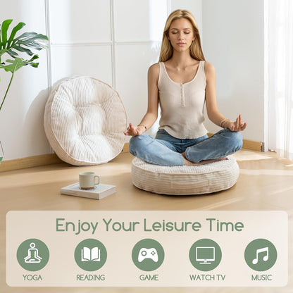 Floor Pillow Cushion for Adults, Meditation Cushion Pillow, Large Square Floor Sitting, Tufted Corduroy Cover, for Tatami Living Room or Yoga, 22x22 Inch, Dark Grey