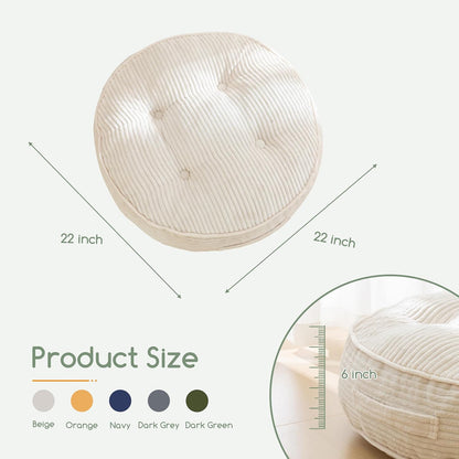Floor Pillow Cushion for Adults, Meditation Cushion Pillow, Large Square Floor Sitting, Tufted Corduroy Cover, for Tatami Living Room or Yoga, 22x22 Inch, Dark Grey
