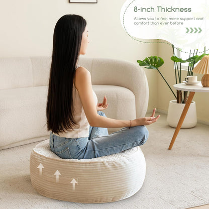 Floor Pillow Cushion for Adults, Meditation Cushion Pillow, Large Square Floor Sitting, Tufted Corduroy Cover, for Tatami Living Room or Yoga, 22x22 Inch, Dark Grey