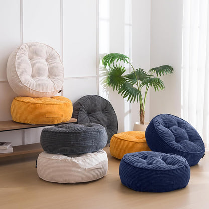 Floor Pillow Cushion for Adults, Meditation Cushion Pillow, Large Square Floor Sitting, Tufted Corduroy Cover, for Tatami Living Room or Yoga, 22x22 Inch, Dark Grey