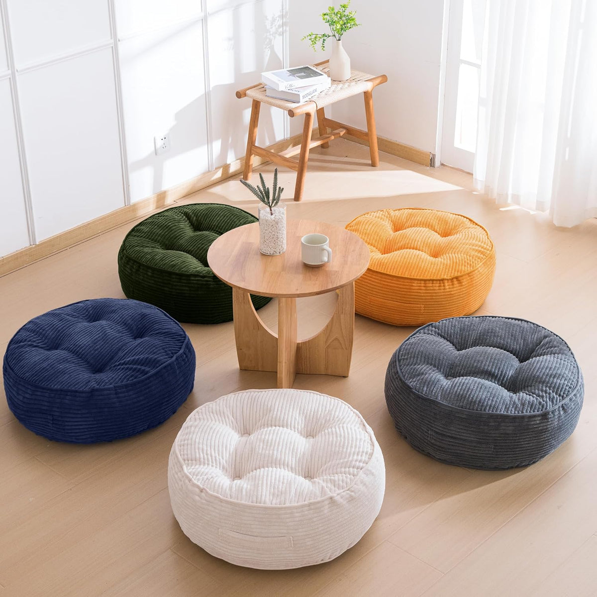 Floor Pillow Cushion for Adults, Meditation Cushion Pillow, Large Square Floor Sitting, Tufted Corduroy Cover, for Tatami Living Room or Yoga, 22x22 Inch, Dark Grey