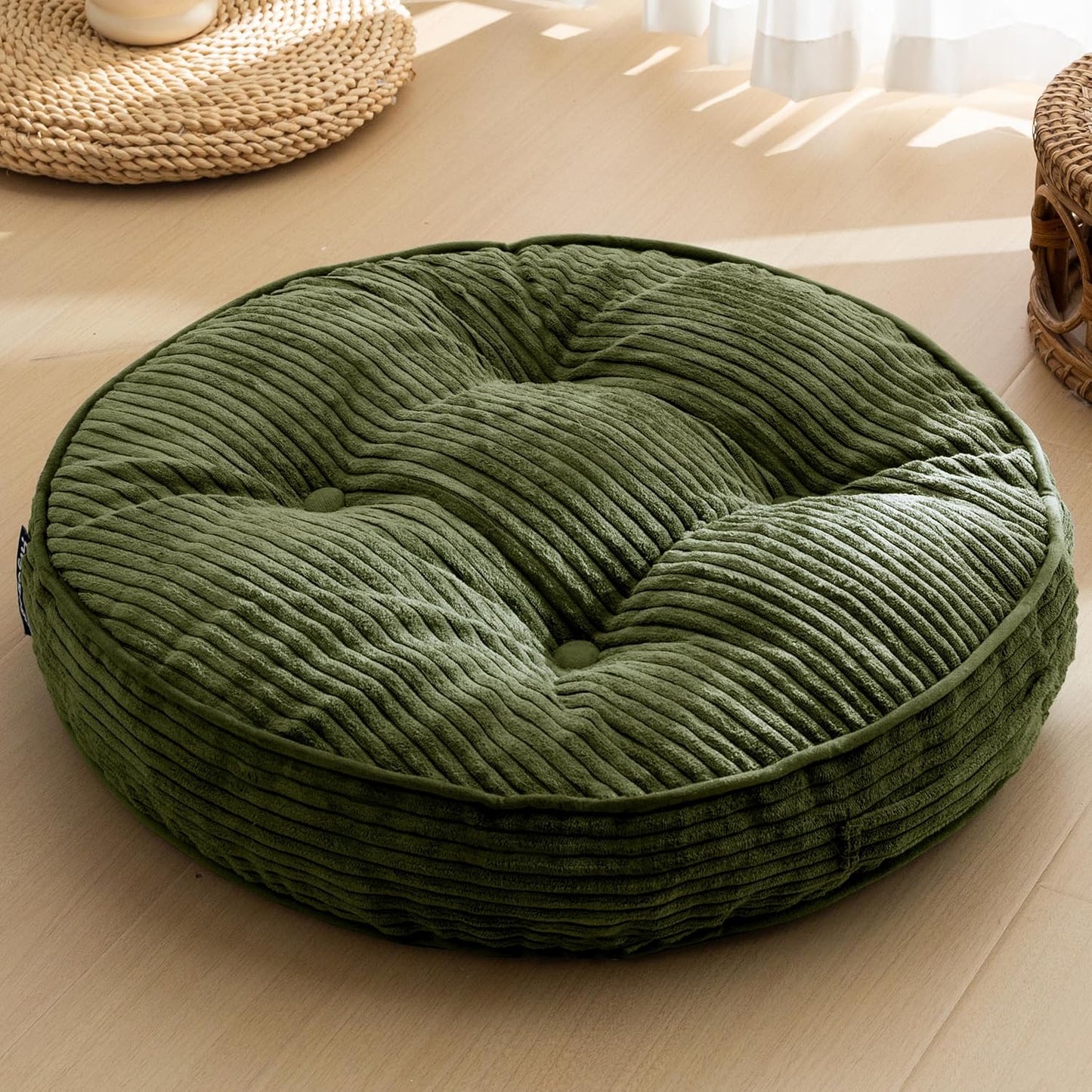 Floor Pillow Cushion for Adults, Meditation Cushion Pillow, Large Square Floor Sitting, Tufted Corduroy Cover, for Tatami Living Room or Yoga, 22x22 Inch, Dark Grey
